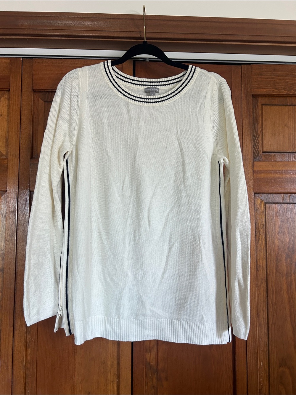 Talbots Ivory Crewneck Sweater with Navy Trim
